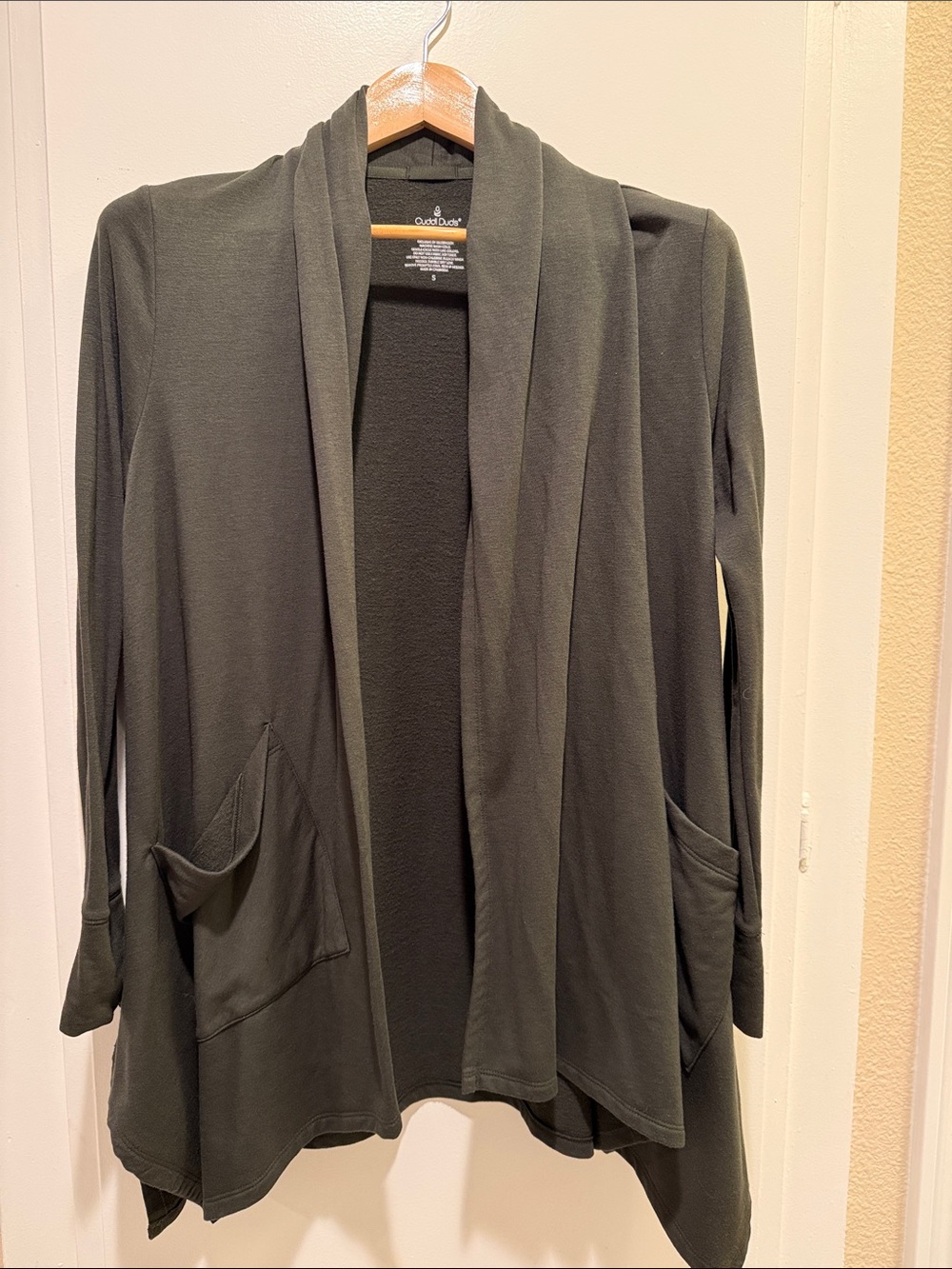 Cuddl Duds Olive Green Open Front Cardigan